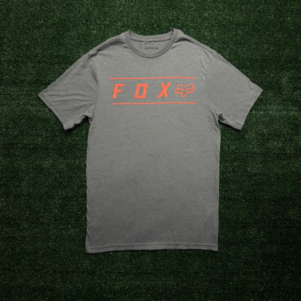 Fox Racing Mens Small Gray Orange Logo Tech T-Shirt Short Sleeve Performance Tee
